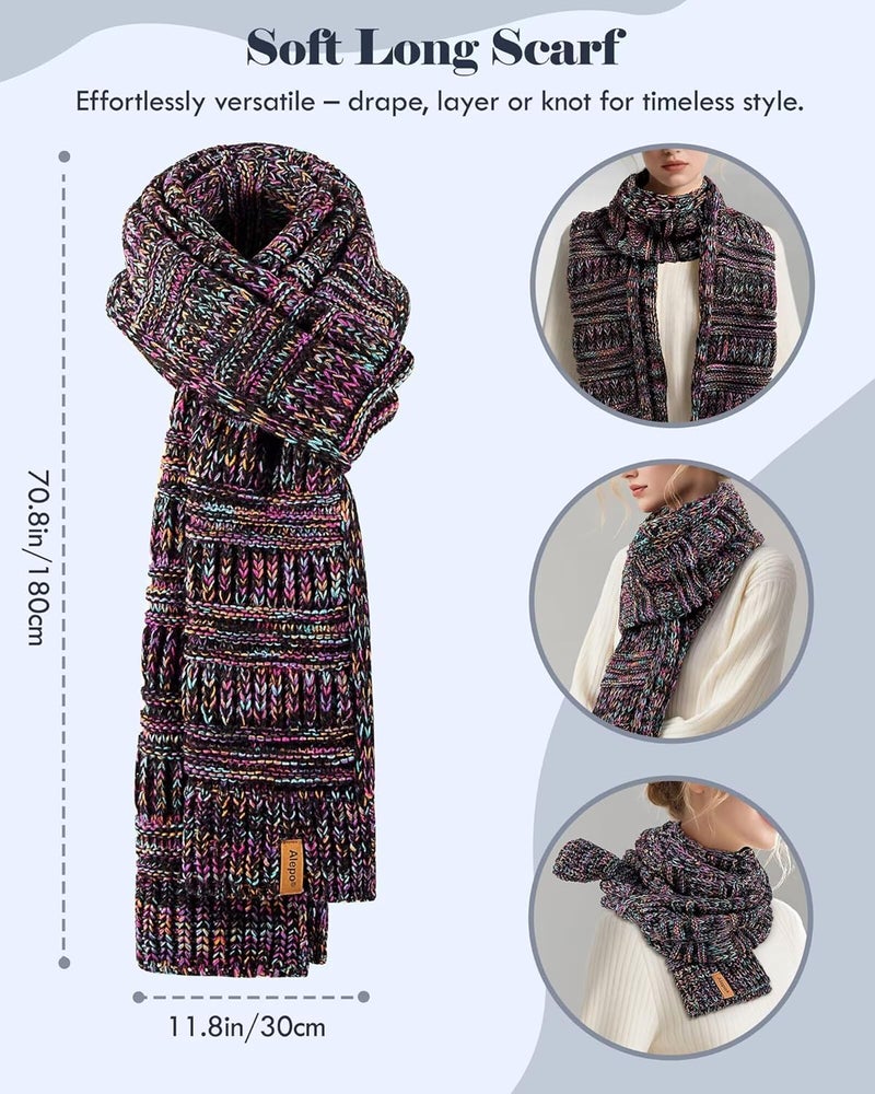 Alepo Winter Beanie Hat Scarf Gloves Set for Women, Slouchy Beanie Long Scarf Touchscreen Gloves, Warm 3 in 1 Set - Image 5